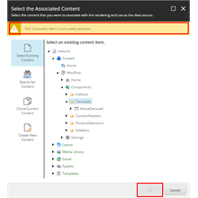 Datasource selection dialog with invalid datasource item selected.